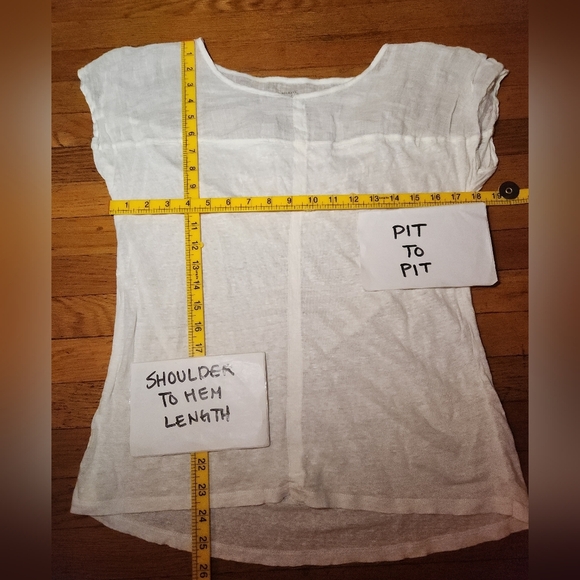 5/$100 SALE - MAJESTIC FILATURES Paris 100% Linen White Short Sleeve Top - Picture 5 of 7